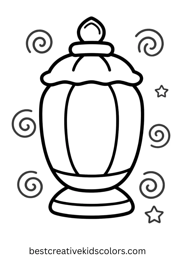 Cute january coloring pages for adults depicts delicate spirals of snow around a glowing lantern.