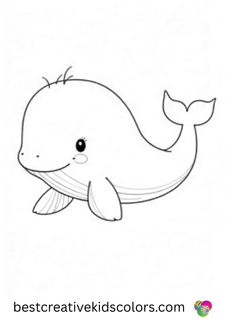 A whale lifts a single fin to shade its face in Cute june whale coloring page pdf.