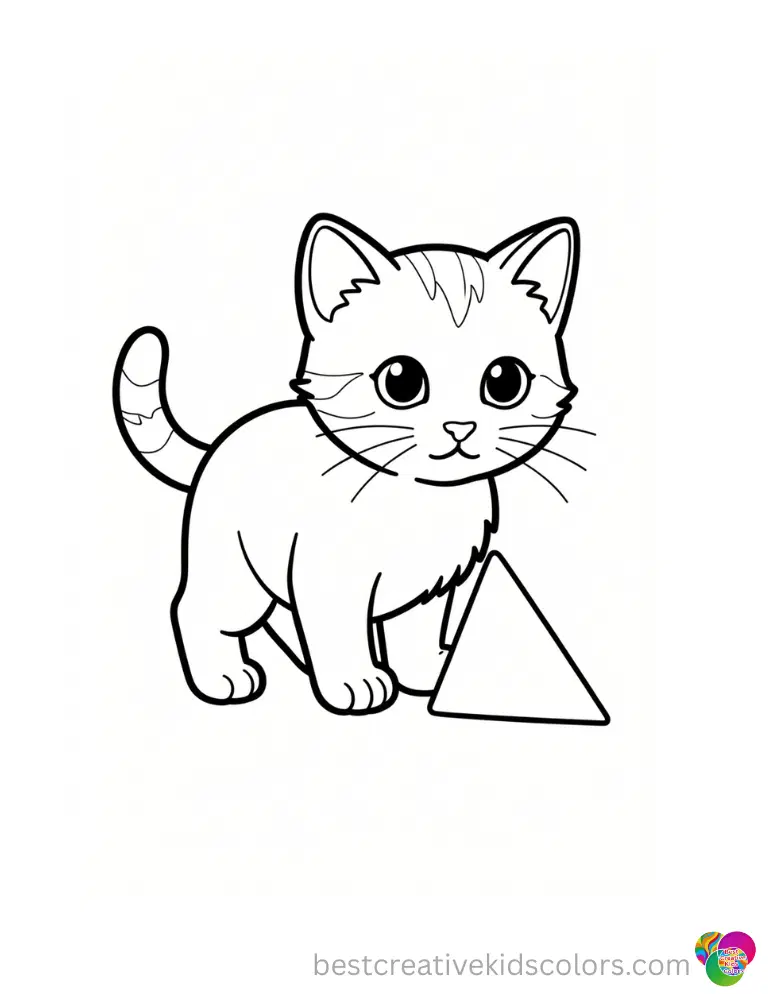 Cute kitten coloring pages printable features a kitten knocking a small paper cone gently sideways.