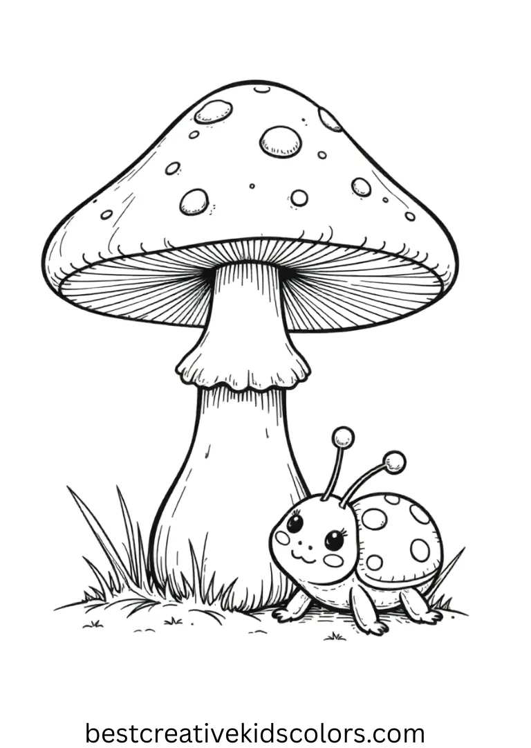 Cute mushroom coloring page easy