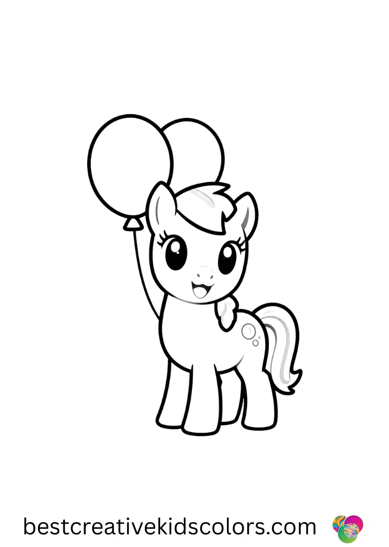 Cute pony pictures to print features a pony drawing floating balloons in the air.