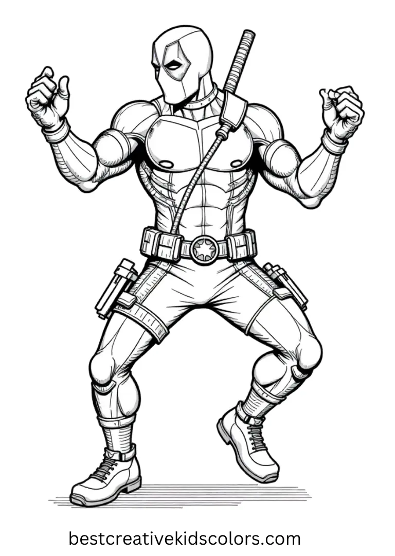 Spin into action with Deadpool showing off his breakdancing skills under comic lights.