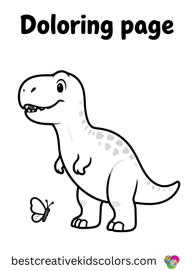 A patient T-Rex watches a small butterfly land nearby in Dinosaur coloring page t rex pdf free download.