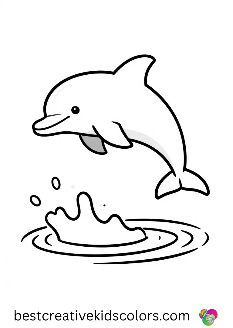 Dolphin jumping out of a sparkling waterfall coloring page free captures a dolphin bursting triumphantly through mist.