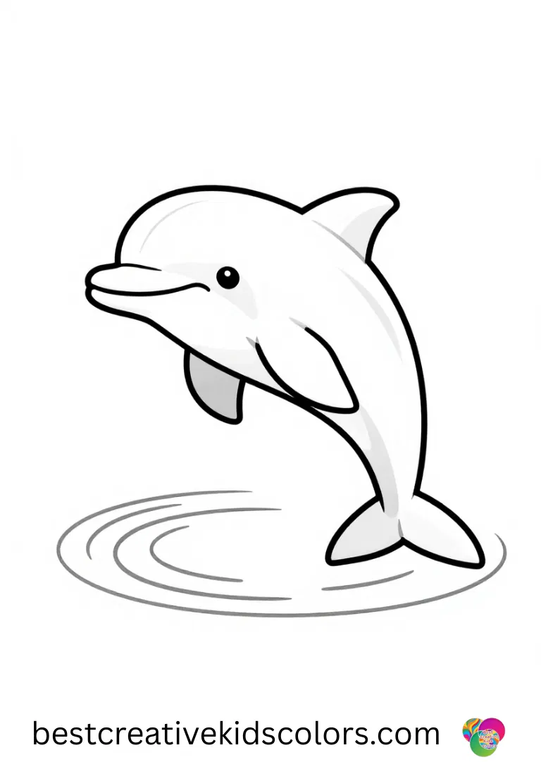 Dolphin pictures to print for free show a dolphin forming circular ripples that expand across calm water.