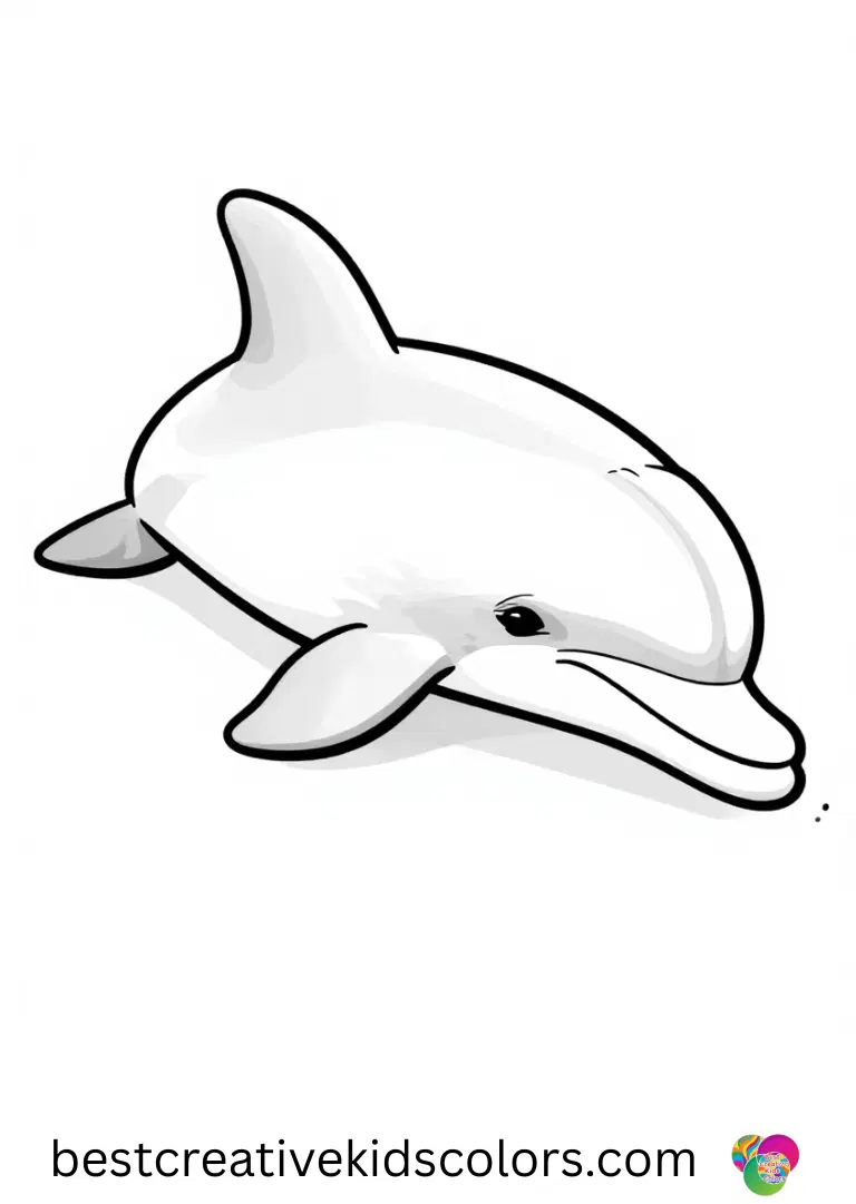 Dolphin printable coloring pages depict a dolphin resting nose-down on a smooth sandbank.