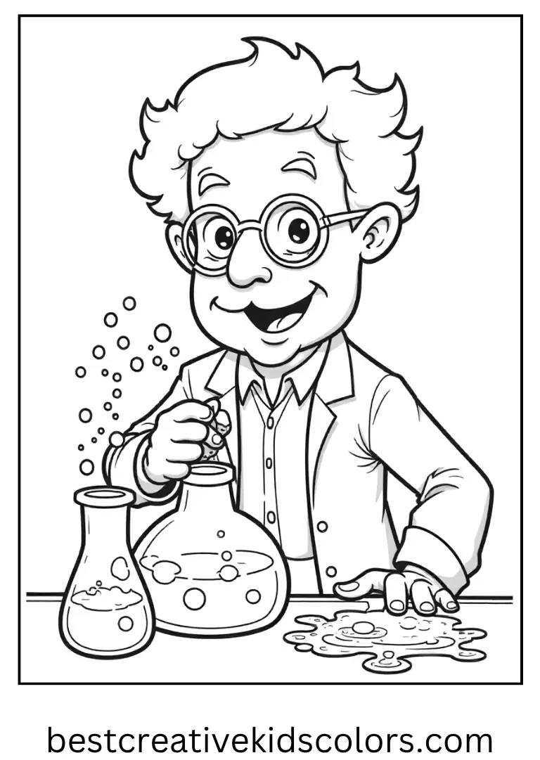 Dr. Finkelstein’s Lab Coloring Page The scientist mixes potions with bubbling flasks.