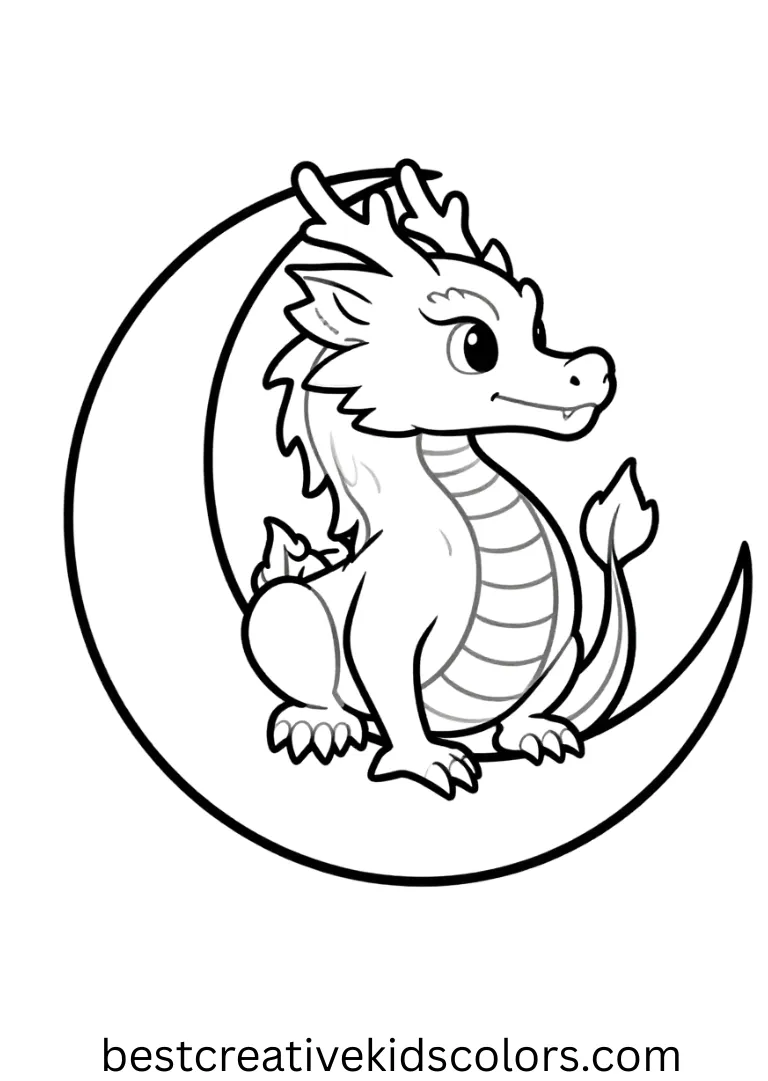 A serene dragon rests on a crescent moon under a starlit sky.
