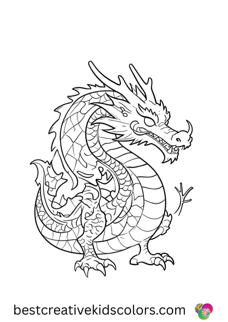 Dragon Coloring Pages for Adults features a dragon tracing leaf veins with a tiny twig.