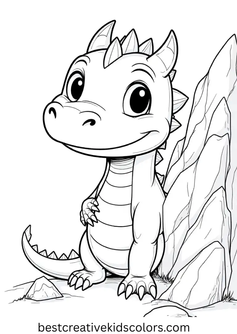 A playful dragon hides behind rocks, peeking out with bright eyes.