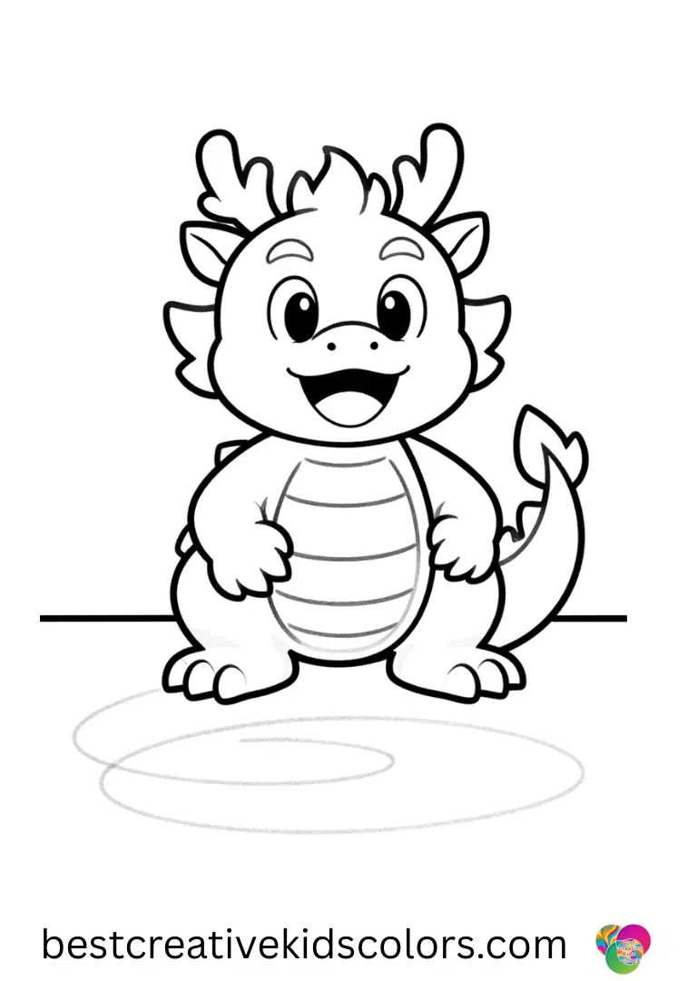 A dragon draws simple loops in chalk on a smooth tabletop in Dragon color pages printable.