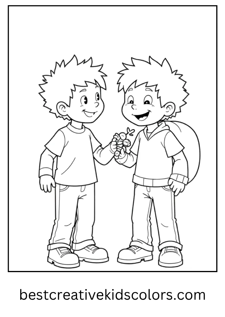Dustin and Lucas Trick or Treating Coloring Page