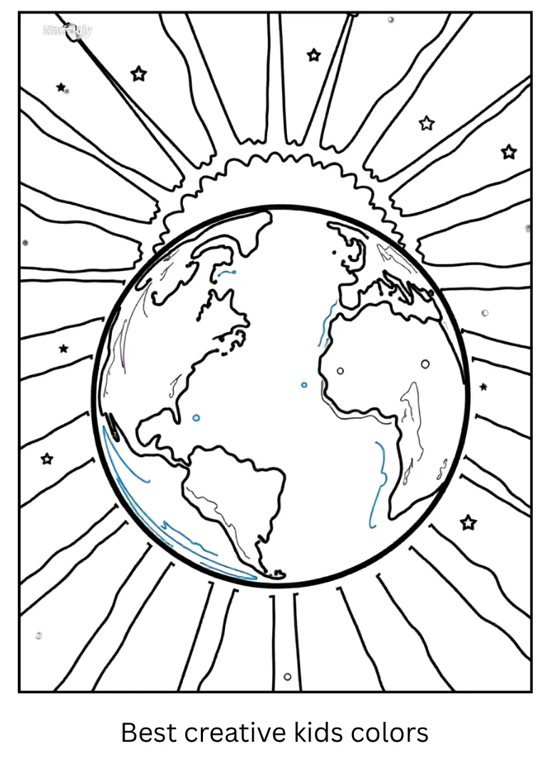 Earth and Moon Coloring Page with Sun Behind