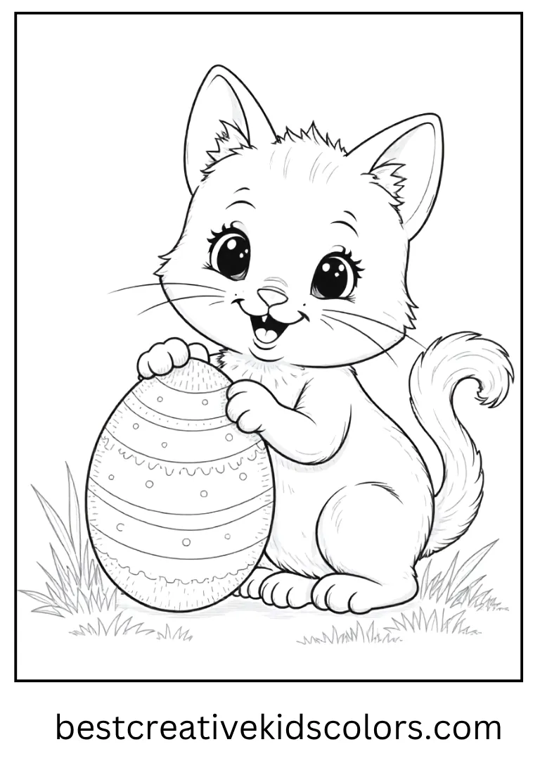 Easter Egg Painting Kitty Printable Page