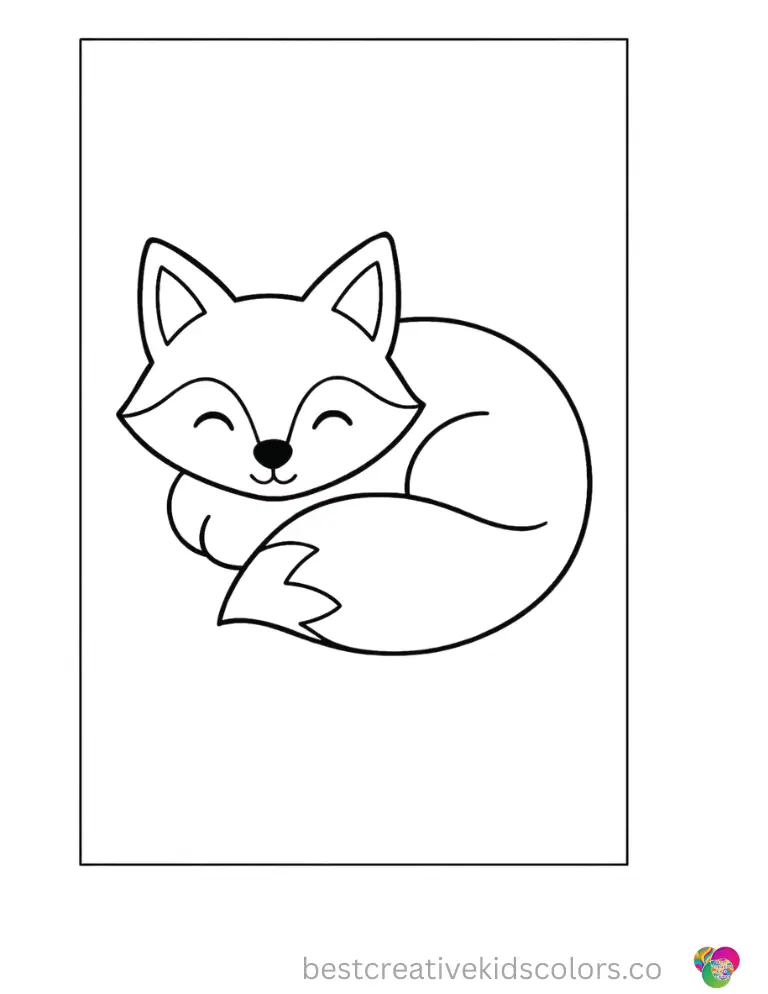 A cute fox curling into a perfectly round shape on a completely clean page.