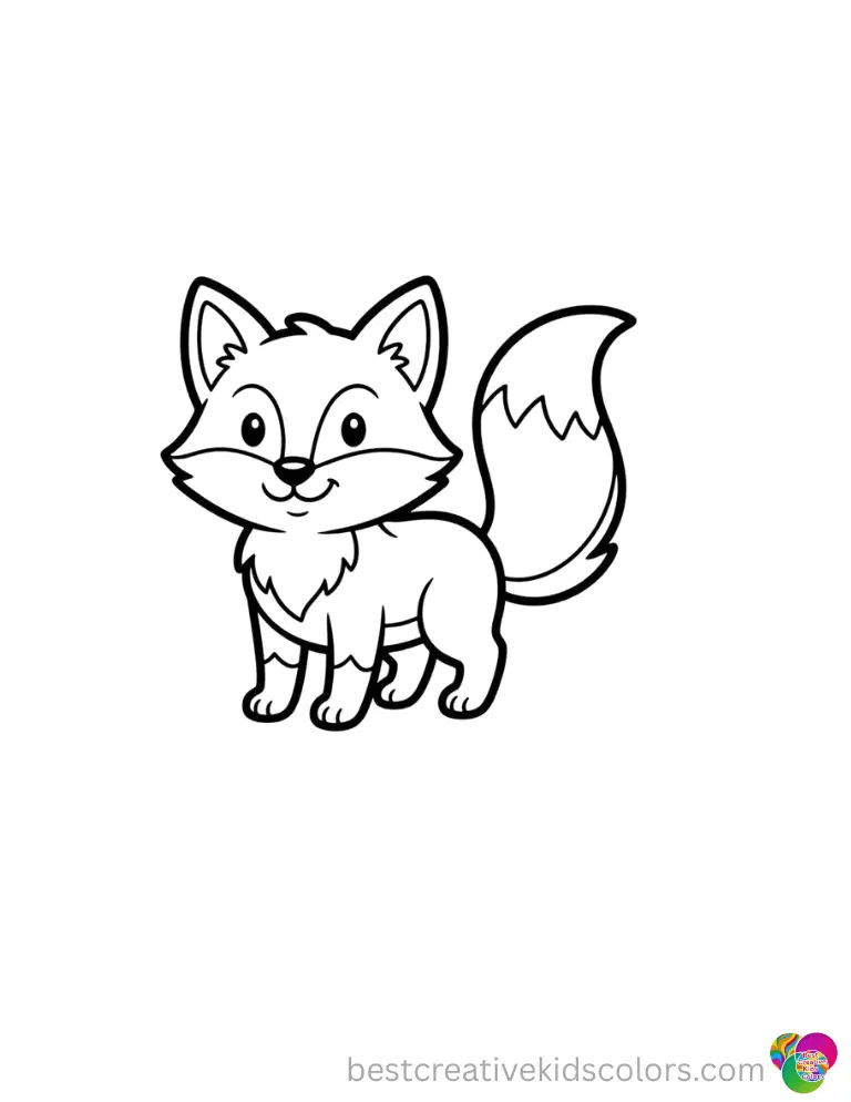 A cute fox happily wagging its fluffy tail against a pure white background.