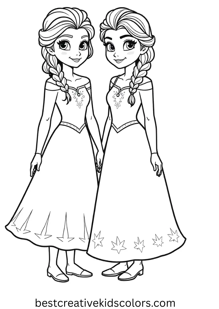 Easy Elsa and Anna coloring pages Enjoy simple winter magic with Easy Elsa and Anna coloring pages, ideal for beginner colorers.