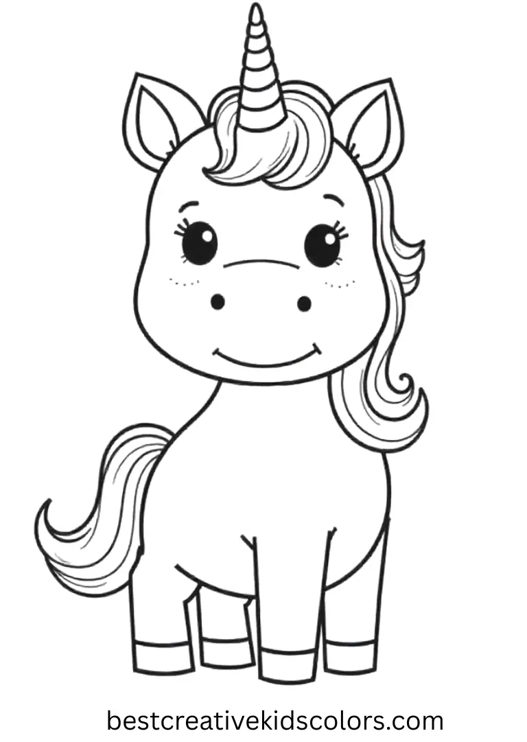 Easy Unicorn Coloring Page with Big Smiling Face