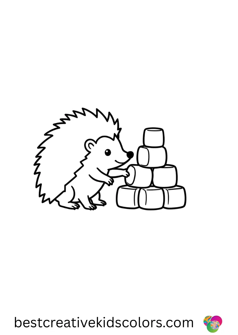 Easy Valentines Coloring Pages features a hedgehog nudging pastel gumdrop stacks.