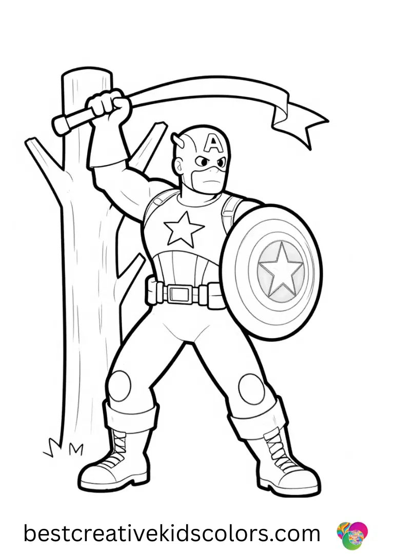 Twirling a ribbon on a tall tree branch, Easy captain america coloring pages free shows lively motion.