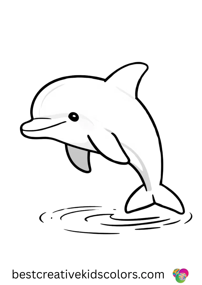 Easy dolphin coloring pages feature a dolphin floating upside down as sunlight dances on the waves.