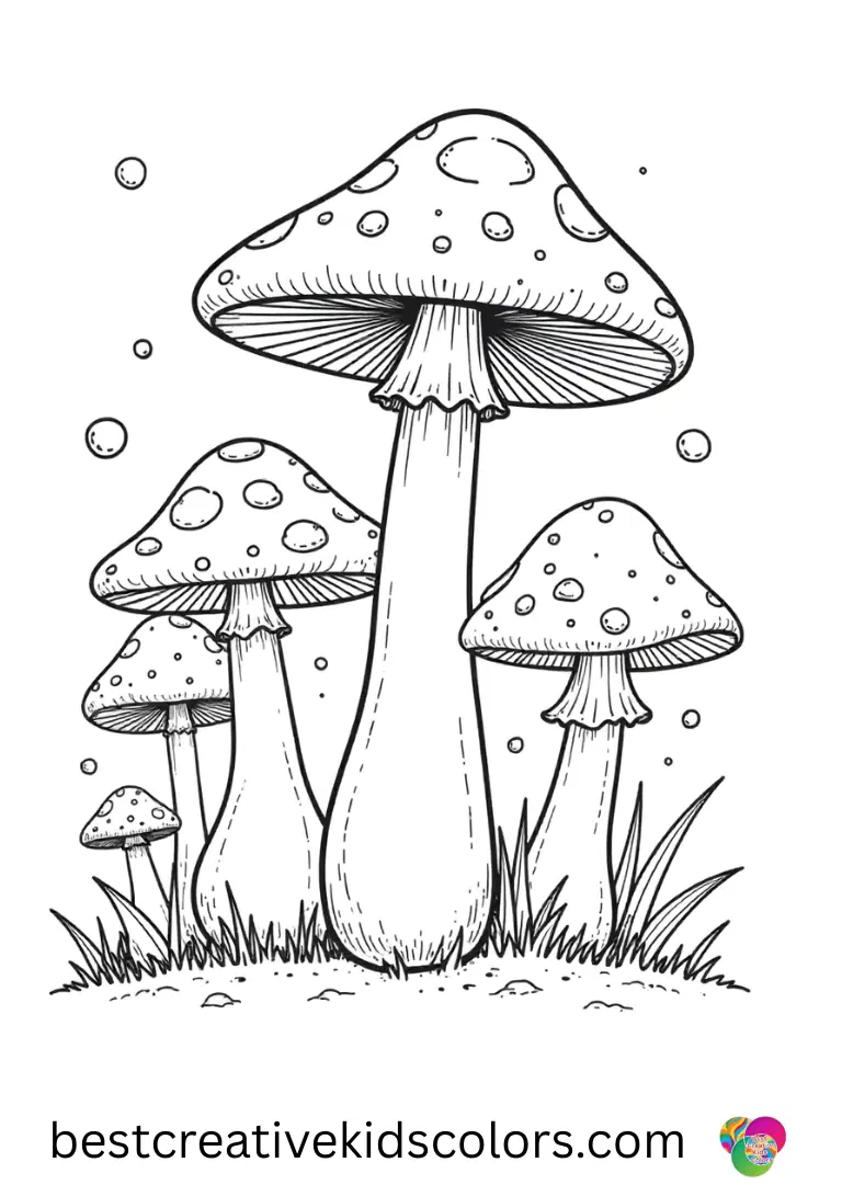 Easy trippy mushroom coloring pages for kids