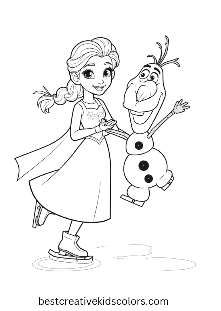 Elsa & Olaf Fun on the Ice Disney Coloring Page Skate with Elsa and Olaf with cheerful and kid-friendly Disney Frozen Coloring Pages.