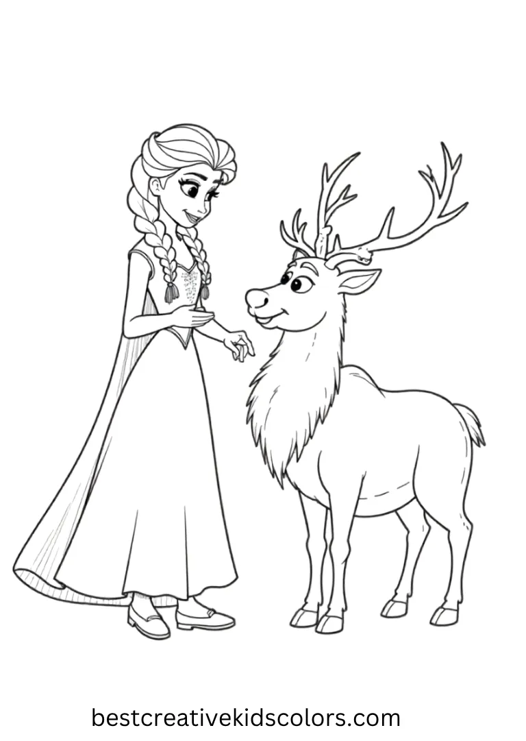  Elsa forms a tiny snow swirl near Sven’s feet while he stands proudly.