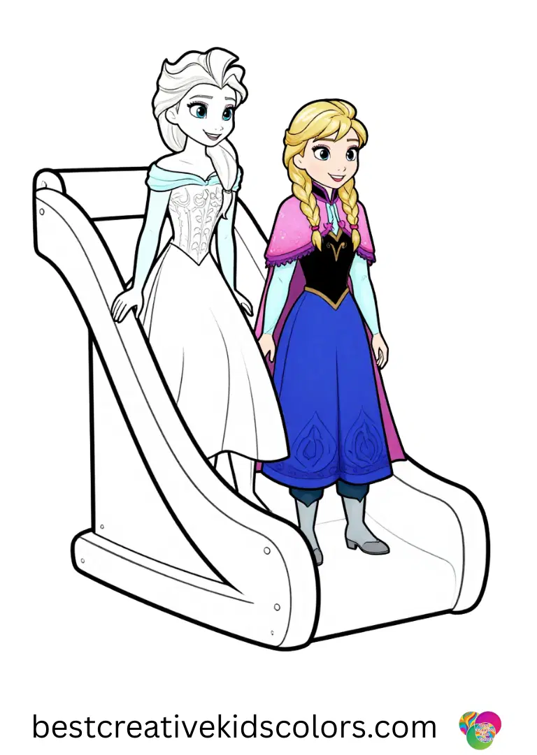 Elsa and anna print out free Download Elsa and Anna enjoying gliding ice slides in simple, bold outlines.