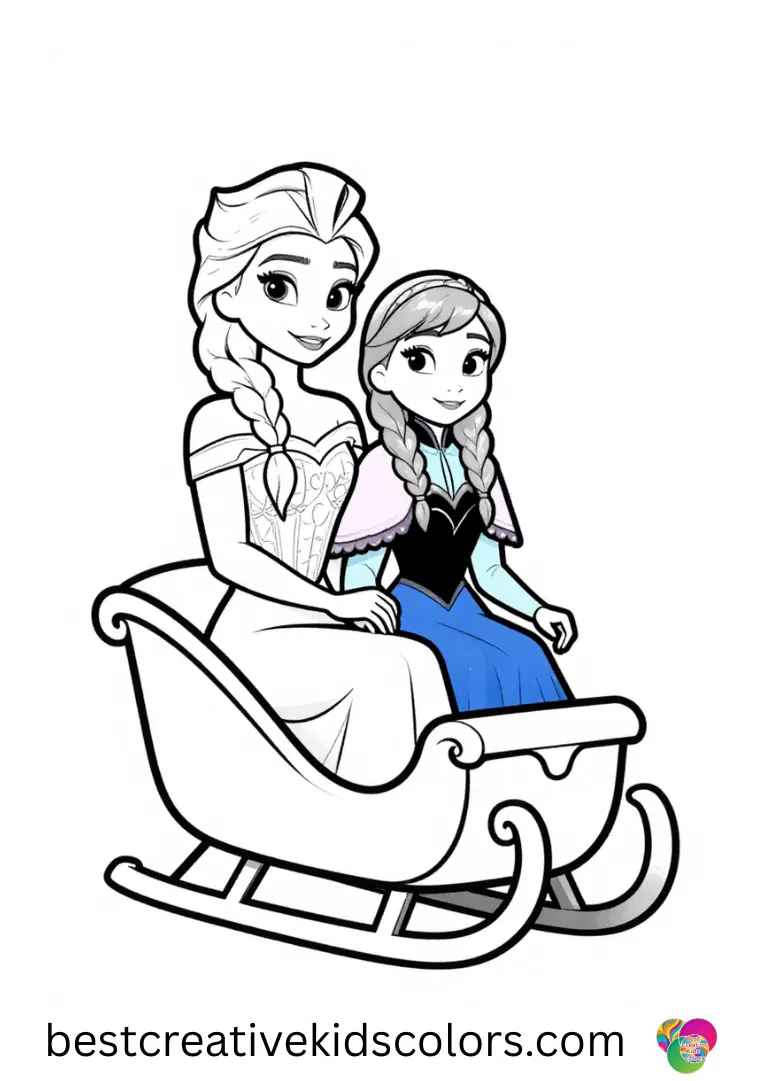 Elsa and anna print out pdf Print Elsa and Anna riding a winter sleigh across clean, open pages.