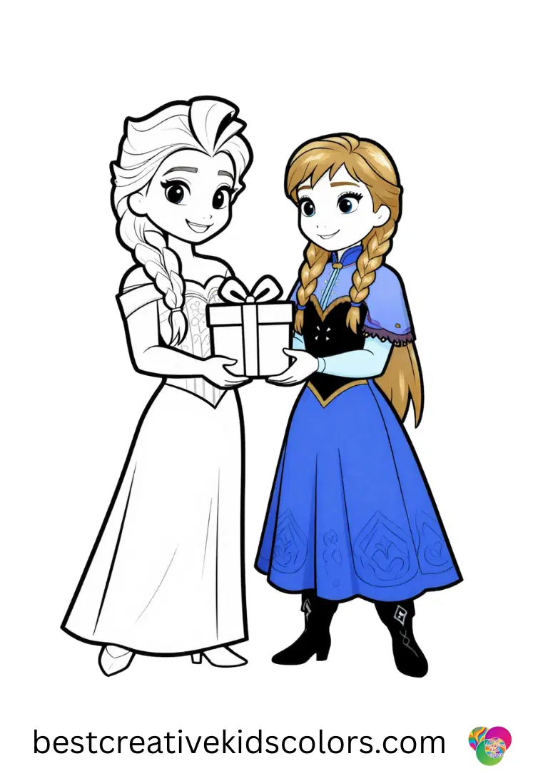 Elsa and anna to color christmas Color Elsa and Anna delivering gifts in bright, festive winter settings.