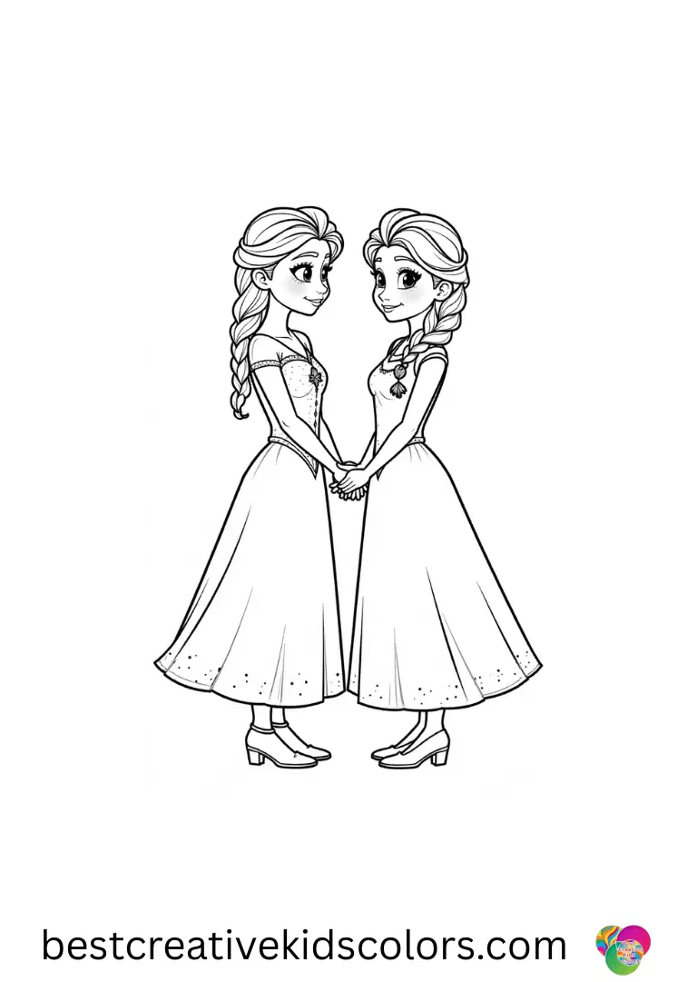 Elsa and anna to color easy Enjoy easy-to-color scenes of Elsa and Anna making snow friends along frosty paths.