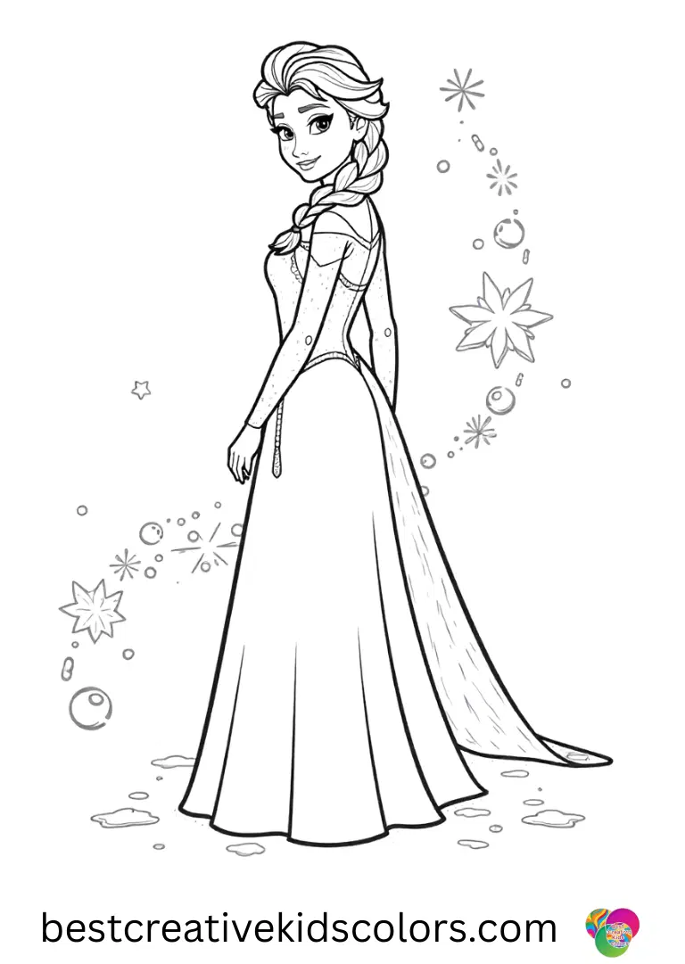 Elsa coloring pages Easy Color Elsa experimenting with sparkling ice trails in clean, simple designs.