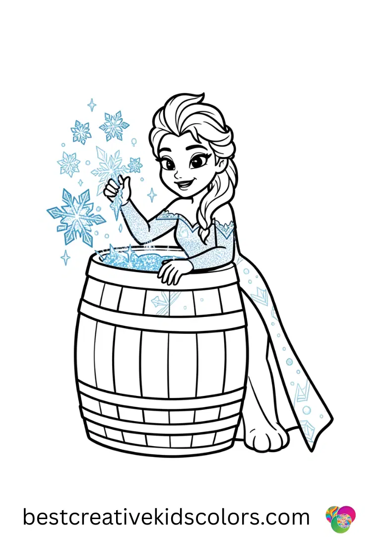 Elsa drawing for kids printable pdf free Download Elsa arranging ice lanterns in bright, simple outlines.