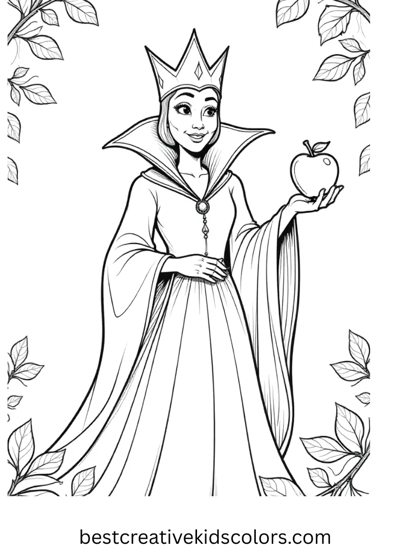 Evil Queen’s Apple Trick Disney Coloring Page Color the Evil Queen’s tricky plan in simple Disney Coloring Pages for kids.