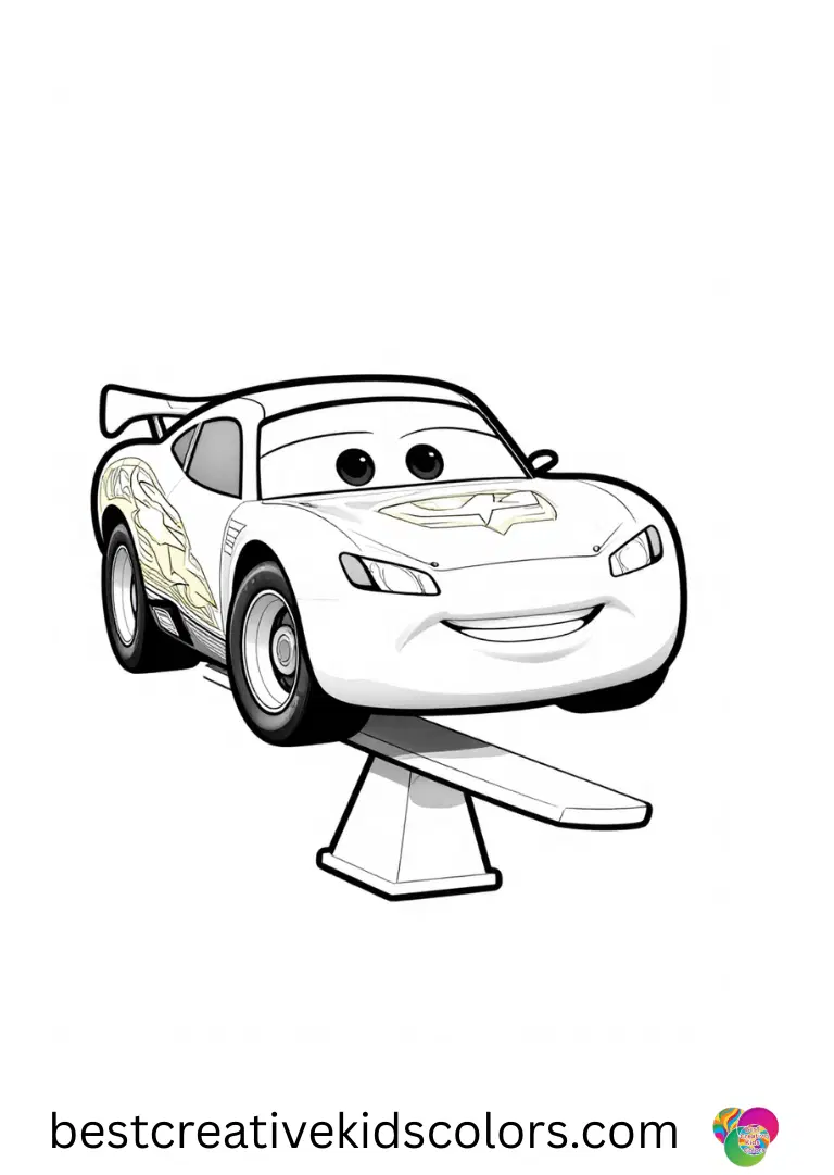 Fabulous Lightning McQueen Coloring Page Fabulous Lightning McQueen Coloring Page shows him balancing on a seesaw in a playground scene.