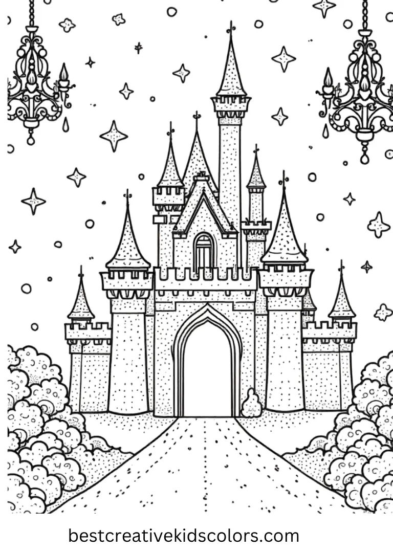 Add color to majestic castles, thrones, and magical ballrooms.