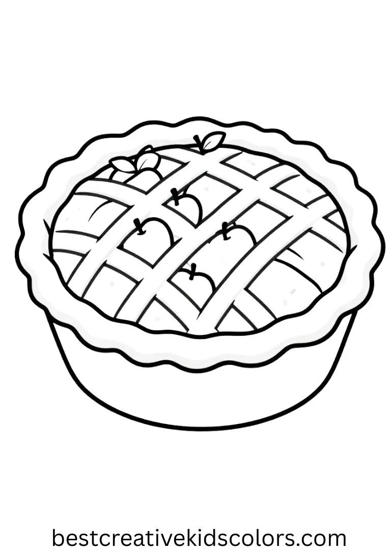 Fall apple pie coloring page for adults features intricate lattice work on a freshly baked pie.
