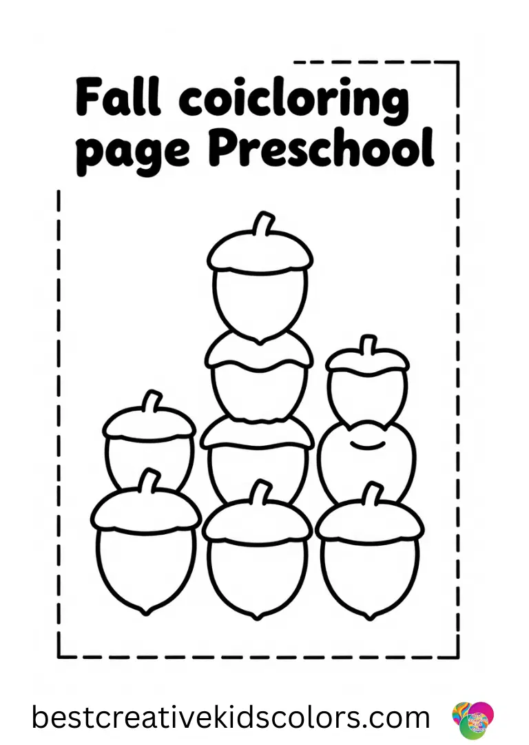 Fall coloring pages Preschool shows toddlers stacking soft plush acorns into towers.