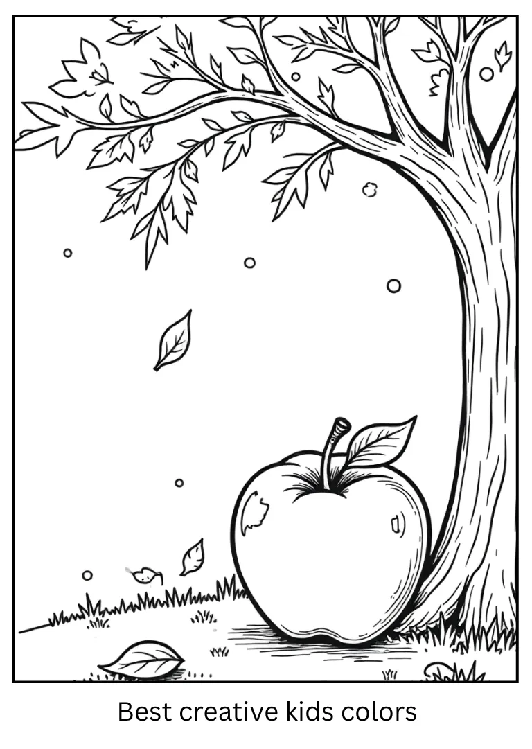 Fallen Apple Under Tree Coloring Page