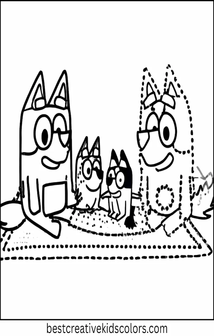 Family Picnic with Bluey – Easy Coloring Outline