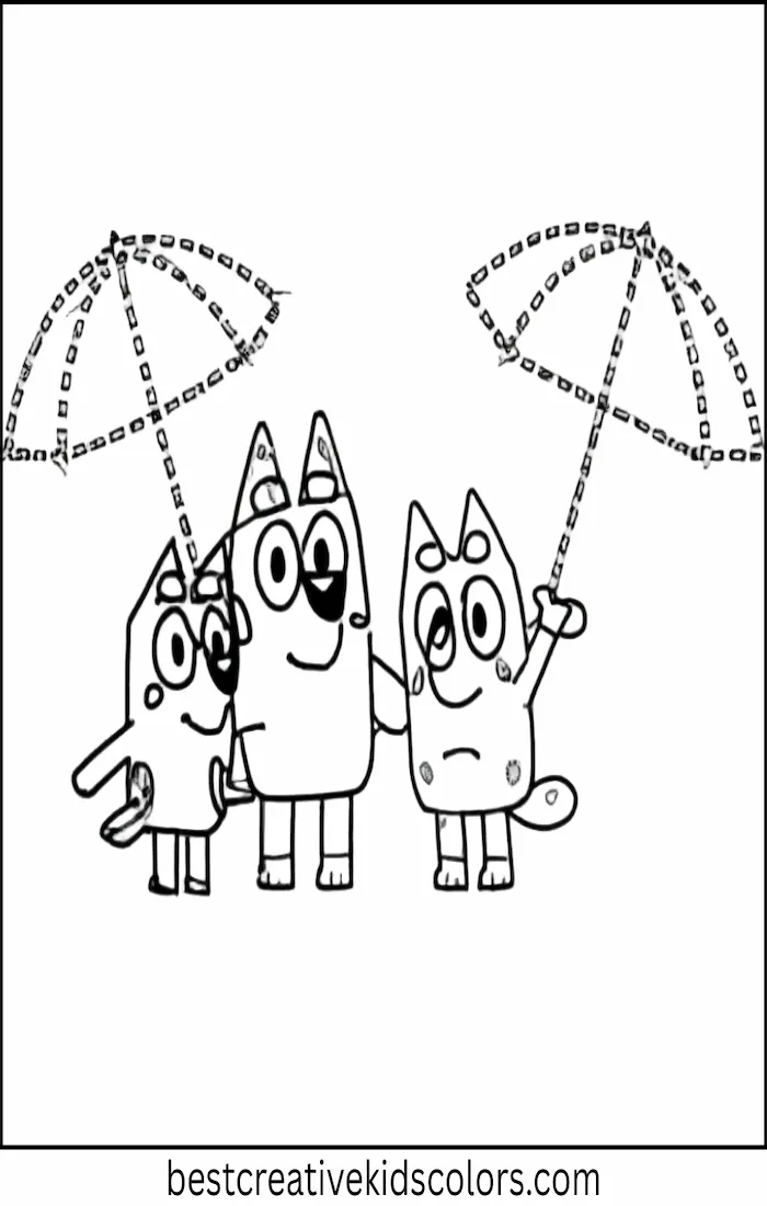 Family Walk in Rain with Bluey – Easy Coloring