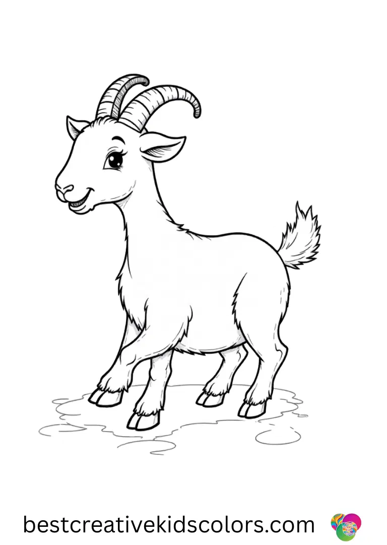 February Coloring Pages printable shows a goat scratching shallow snow lines with a curved hoof.