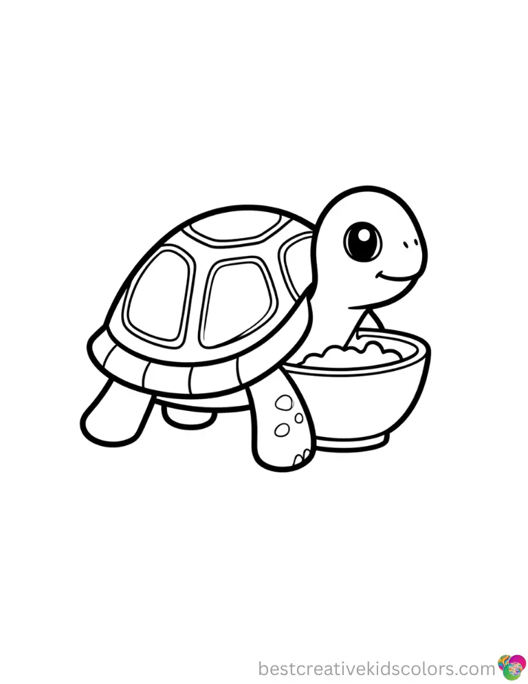 Discover inside February color sheet how a little turtle completely washes a small bowl.
