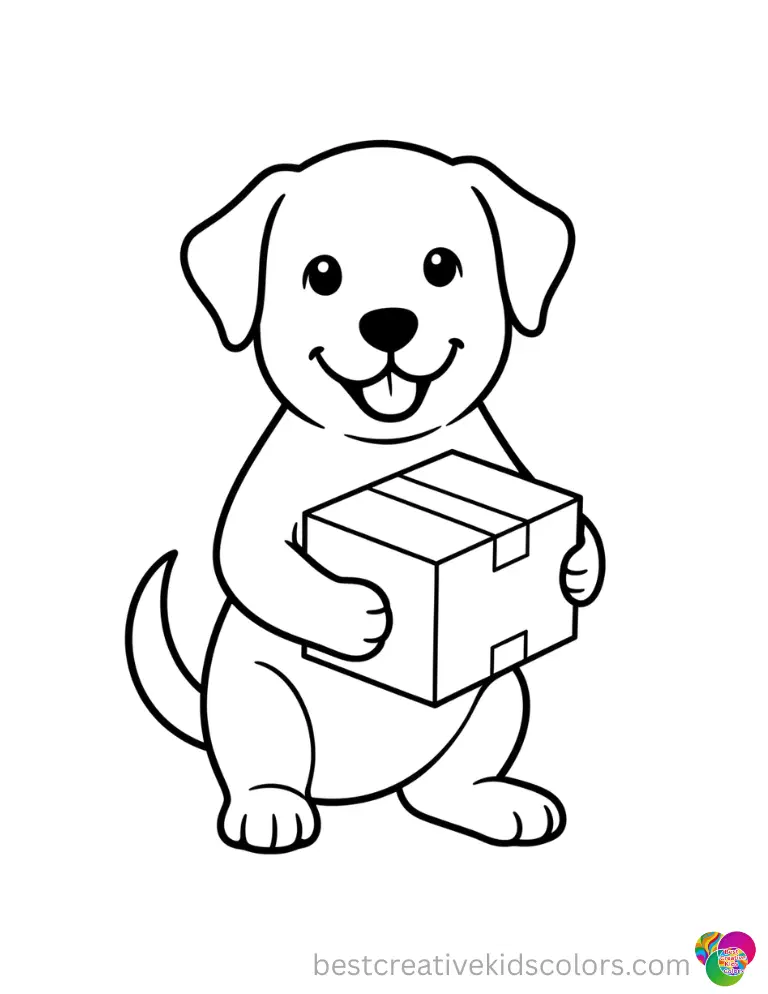 Look inside February coloring pages free printable to see a puppy lifting a basic box.