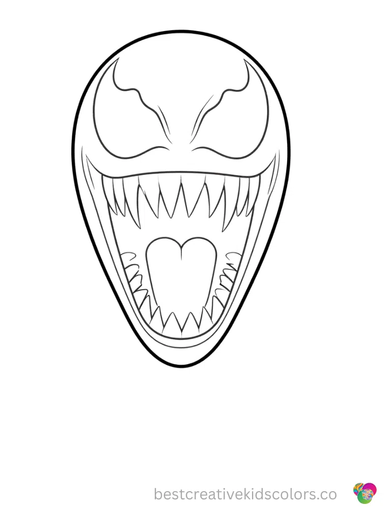 Fierce Venom Coloring Picture (Color Online) A fierce yet simple drawing of Venom opening his mouth wide in empty white space.
