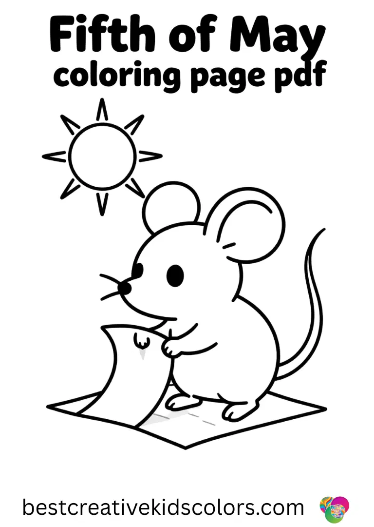Fifth of may coloring page pdf captures a mouse weaving a tiny paper mat under a bright sun.