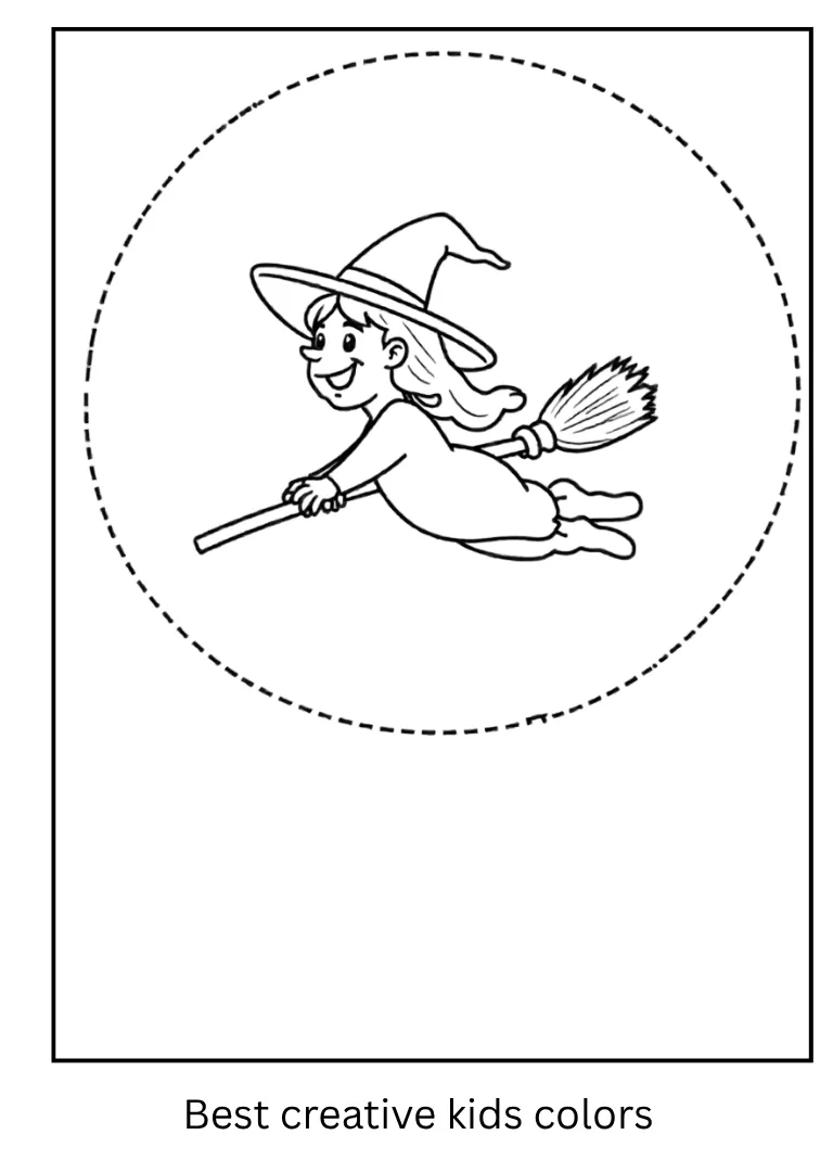 Flying Witch Halloween Coloring Sheet for Kids