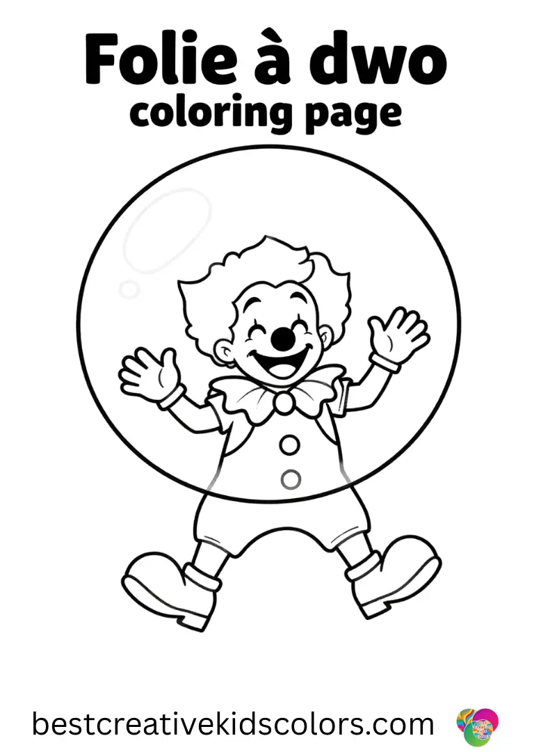 Folie à deux joker coloring page pdf download shows a clown floating gently inside a giant soap bubble.