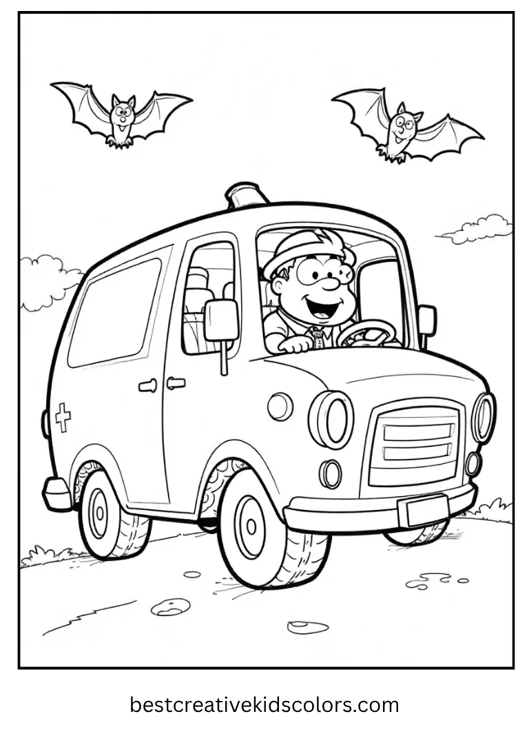 Fred and the Mystery Machine Halloween Coloring Page